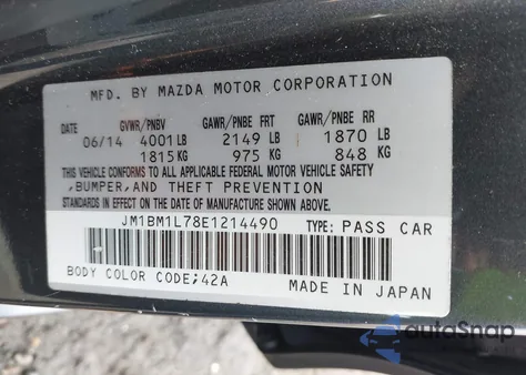 2014 Mazda Mazda3 I Touring из США, поврежденный, VIN JM1BM1L78E1214490